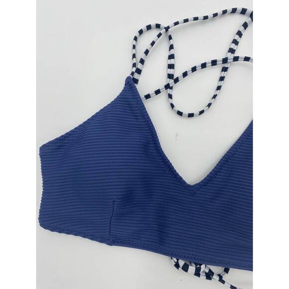 Cupshe Blue Ribbed Strappy Back Swimsuit Bikini V-Neck Cheeky Size Medium - Picture 5 of 14